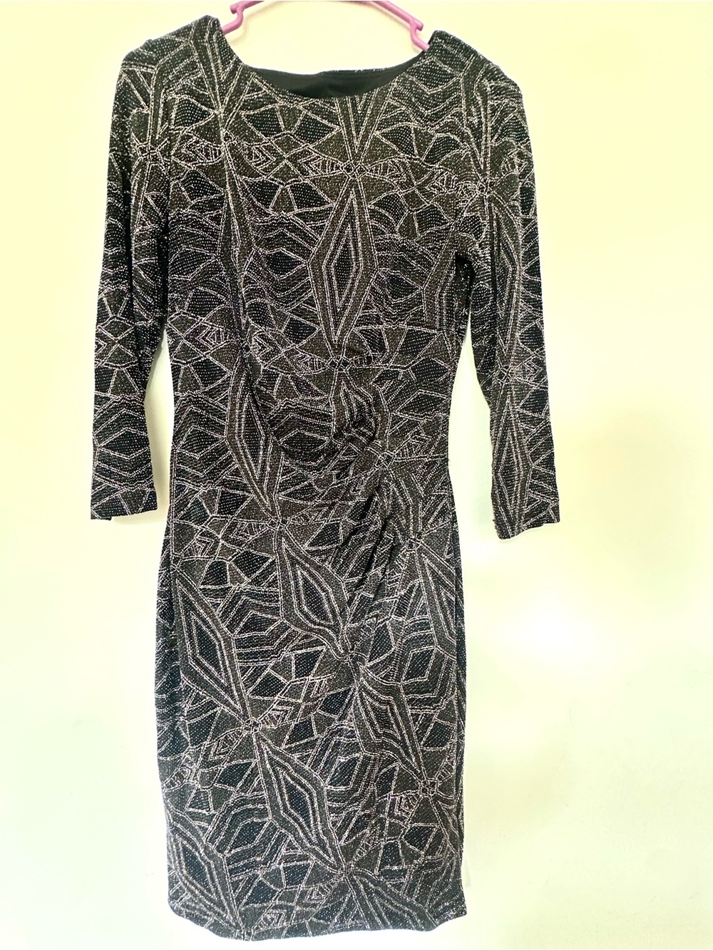 Anne Klein Black & Silver Geometric Ruched Sheath Dress